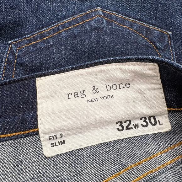 Rag & Bone Mens Size 32W 30L Fit 2 Slim Jeans Button Fly Renegade Dark Wash READ - Picture 6 of 16